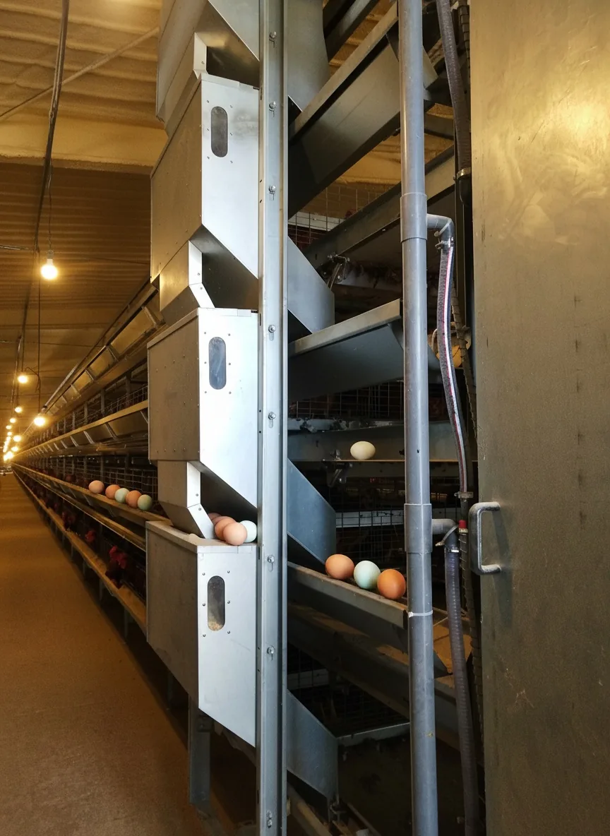 Pondeuses en cages type H avec collecte automatique des œufs